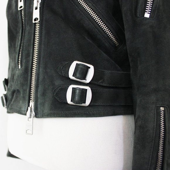 Allsaints Edwards Biker Goat Suede Leather Motorcycle Zipper Buckle Jacket, US 2 - Picture 12 of 15